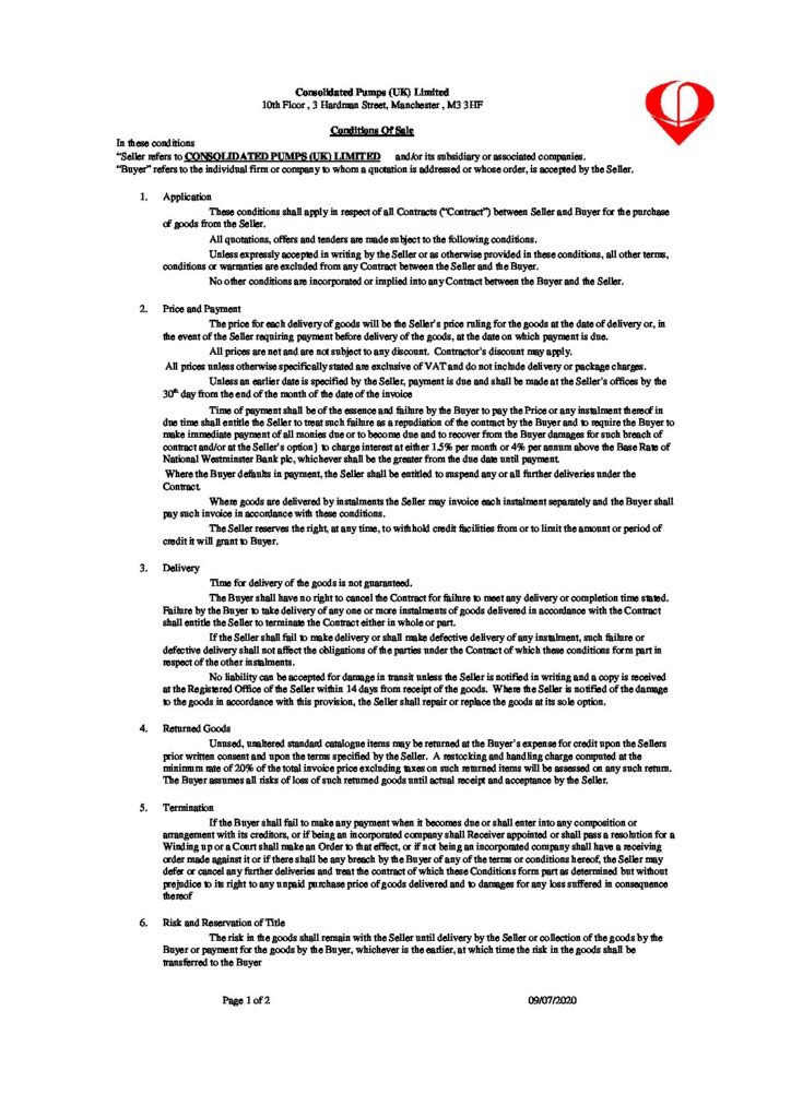 thumbnail of Consolidated Pumps UK Limited Terms & Conditions