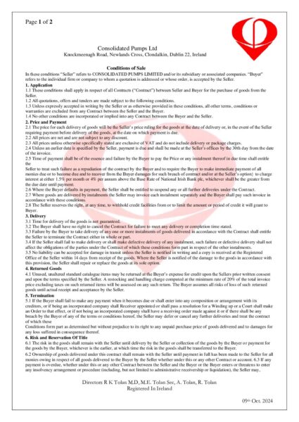 thumbnail of Consolidated Pumps Ltd. Terms & Conditions 2024