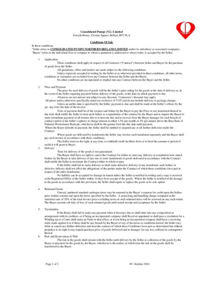 thumbnail of Consolidated Pumps NI Ltd. Terms & Conditions 2024