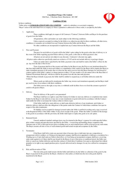 thumbnail of Consolidated Pumps UK Ltd. Terms & Conditions 2024